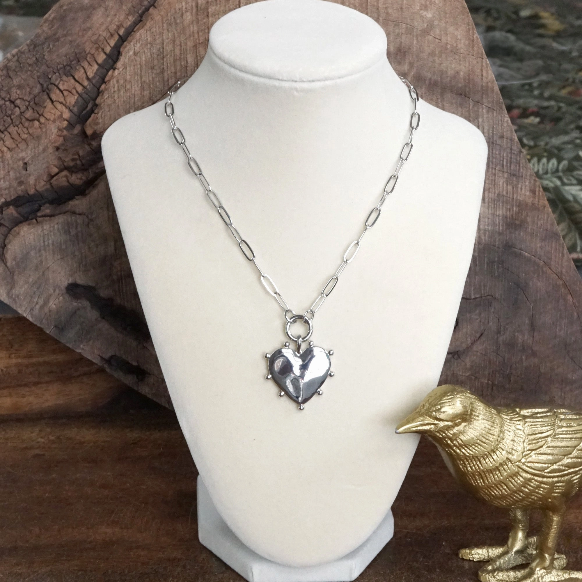 Gift For Friend Romantic Touch Modern Spiky Heart Paperclip Necklace - Silver Tone