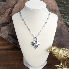 Gift For Friend Romantic Touch Modern Spiky Heart Paperclip Necklace - Silver Tone
