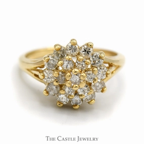 .85cttw Round Diamond Cocktail Cluster Ring in 14k Yellow Gold Split Shank Setting Outfit Highlight Economical Adornment