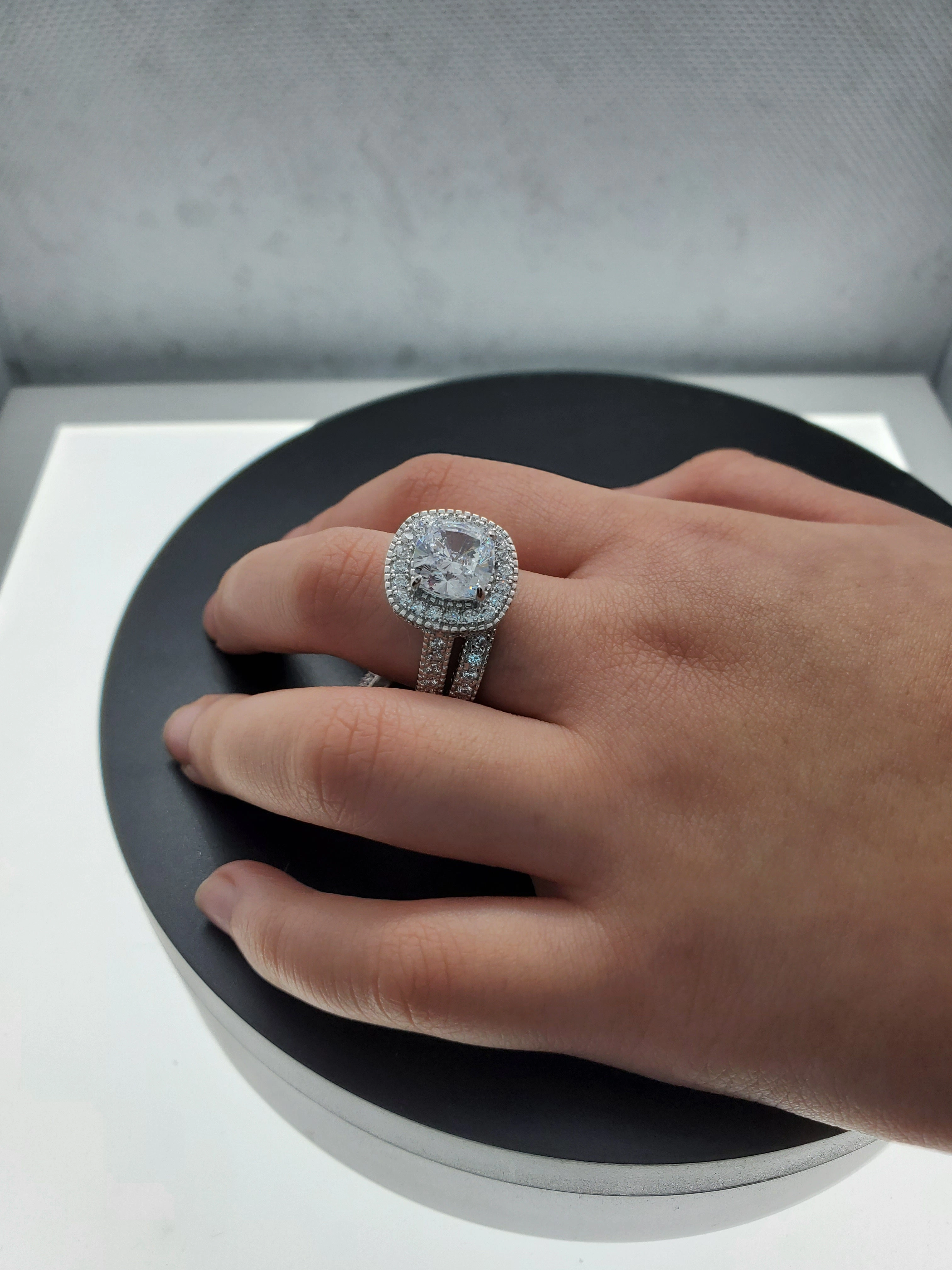 3.55ct Halo Cushion Cut Bridal Wedding Engagement Ring Diamond Simulated 925 Sterling Silver Anniversary Ring SKU:00179 Wonderful Expression