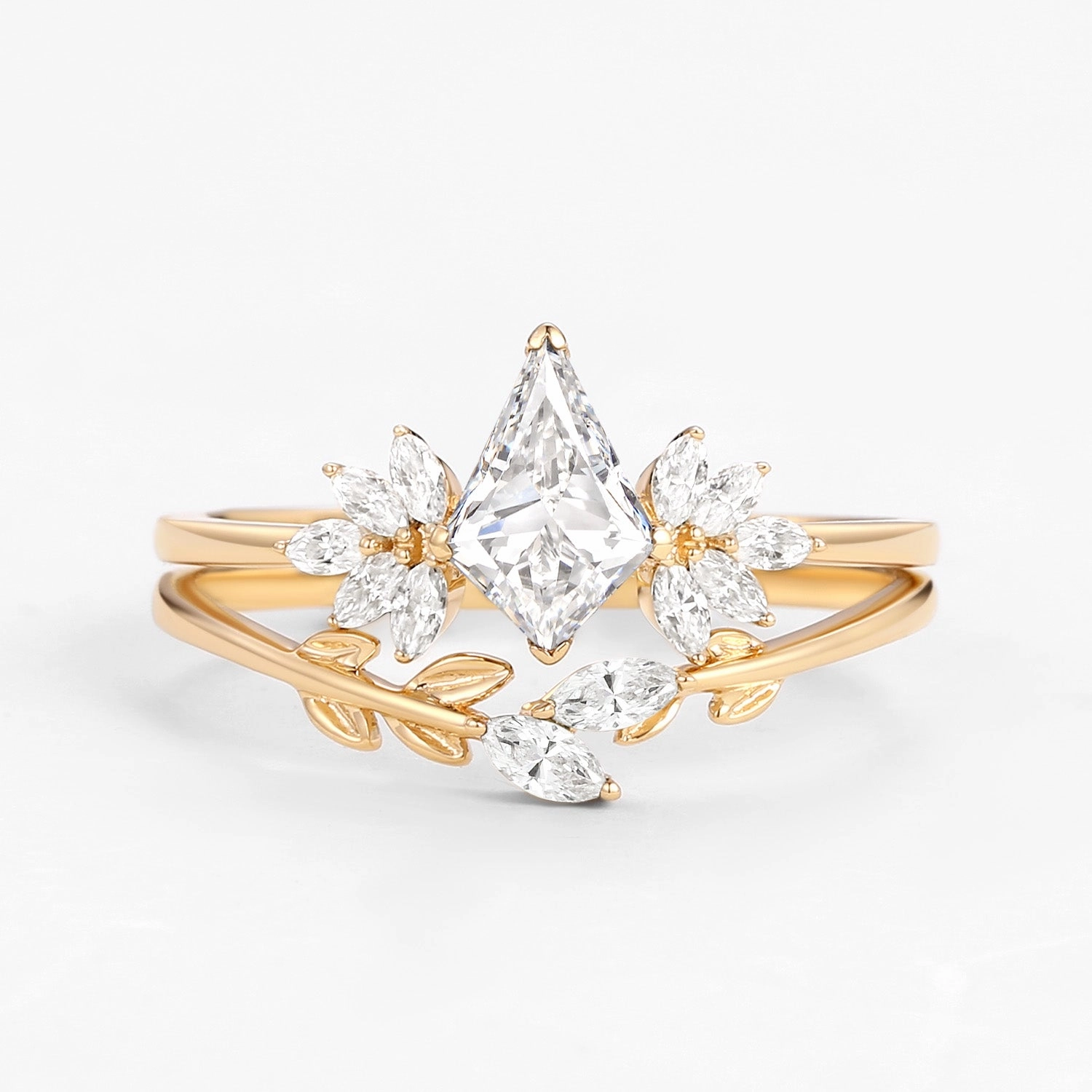 Fairy Ring - Moissanite Leafy Forest Elves Engagement Ring Set 2pcs - Amayah Color Pop Luxury Radiance