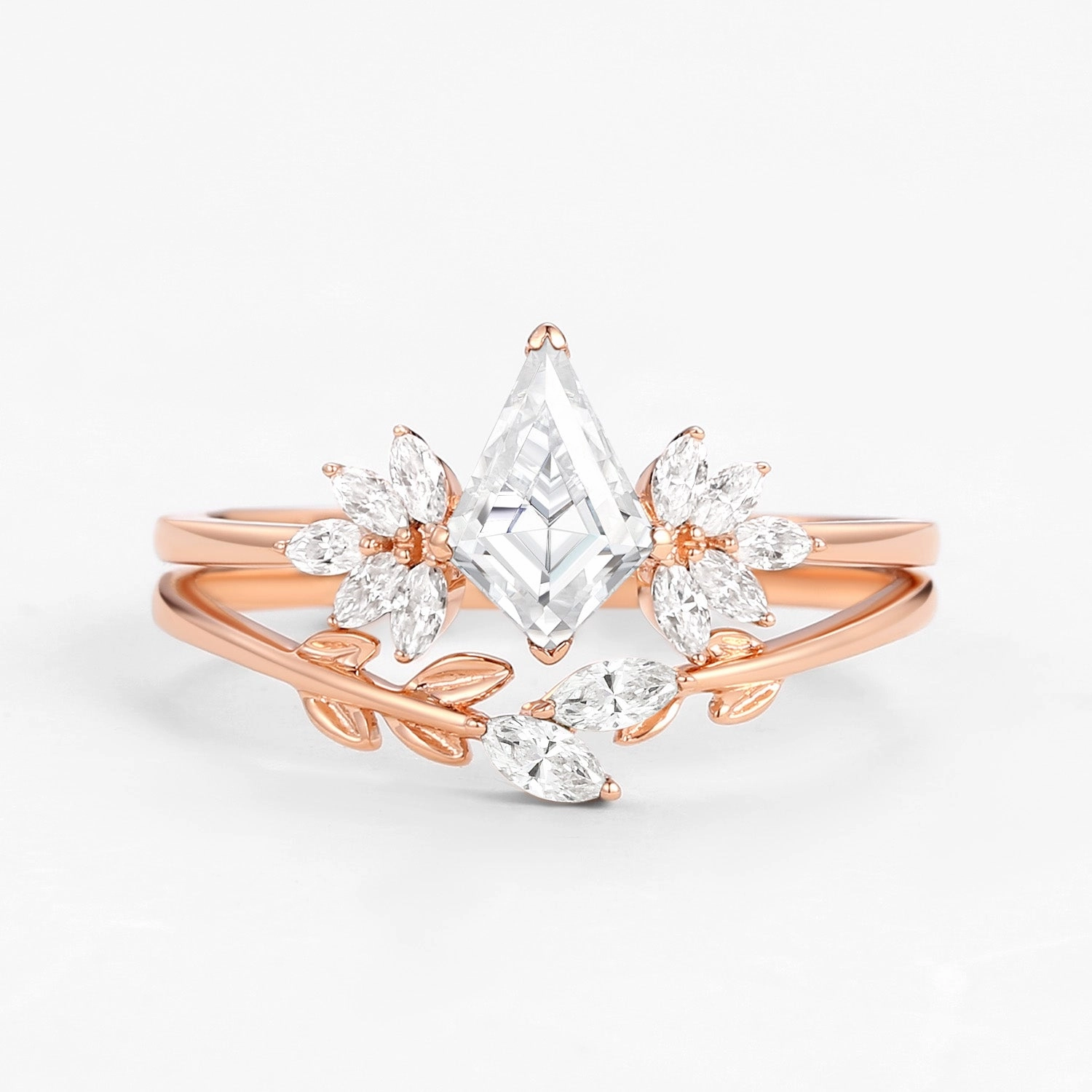 Fairy Ring - Moissanite Leafy Forest Elves Engagement Ring Set 2pcs - Amayah Impeccable Highlight