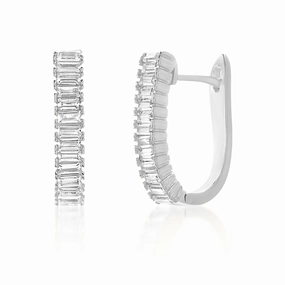 Lesa Michele Baguette Cubic Zirconia Hoop Earrings in Sterling Silver Elegant Option Everyday Adornment