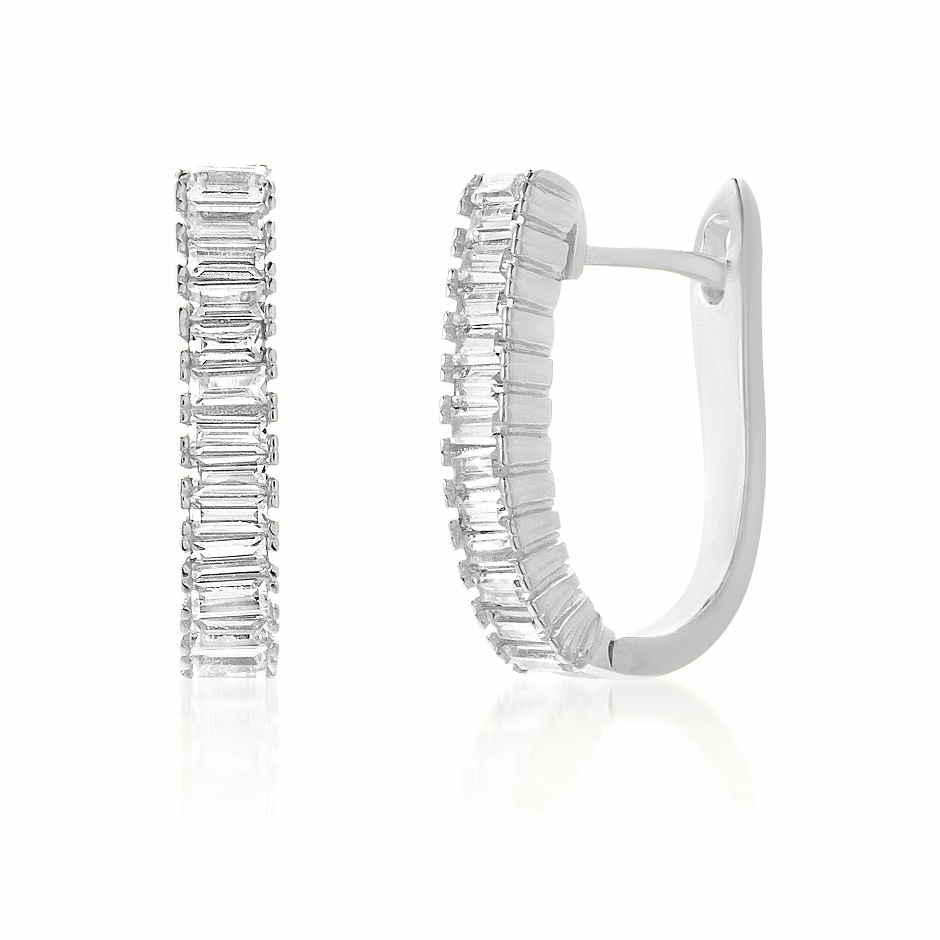 Lesa Michele Baguette Cubic Zirconia Hoop Earrings in Sterling Silver Elegant Option Everyday Adornment