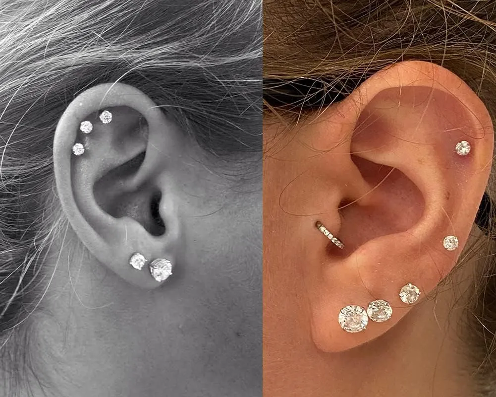 MODRSA Gold Cartilage Earring Silver Cartilage Piercing Jewelry 16g Helix Piercing Jewelry Cartilage Hoop Earring Helix Earrings Silver Cartilage Earring Stud 16 Gauge Cartilage Earrings for Women