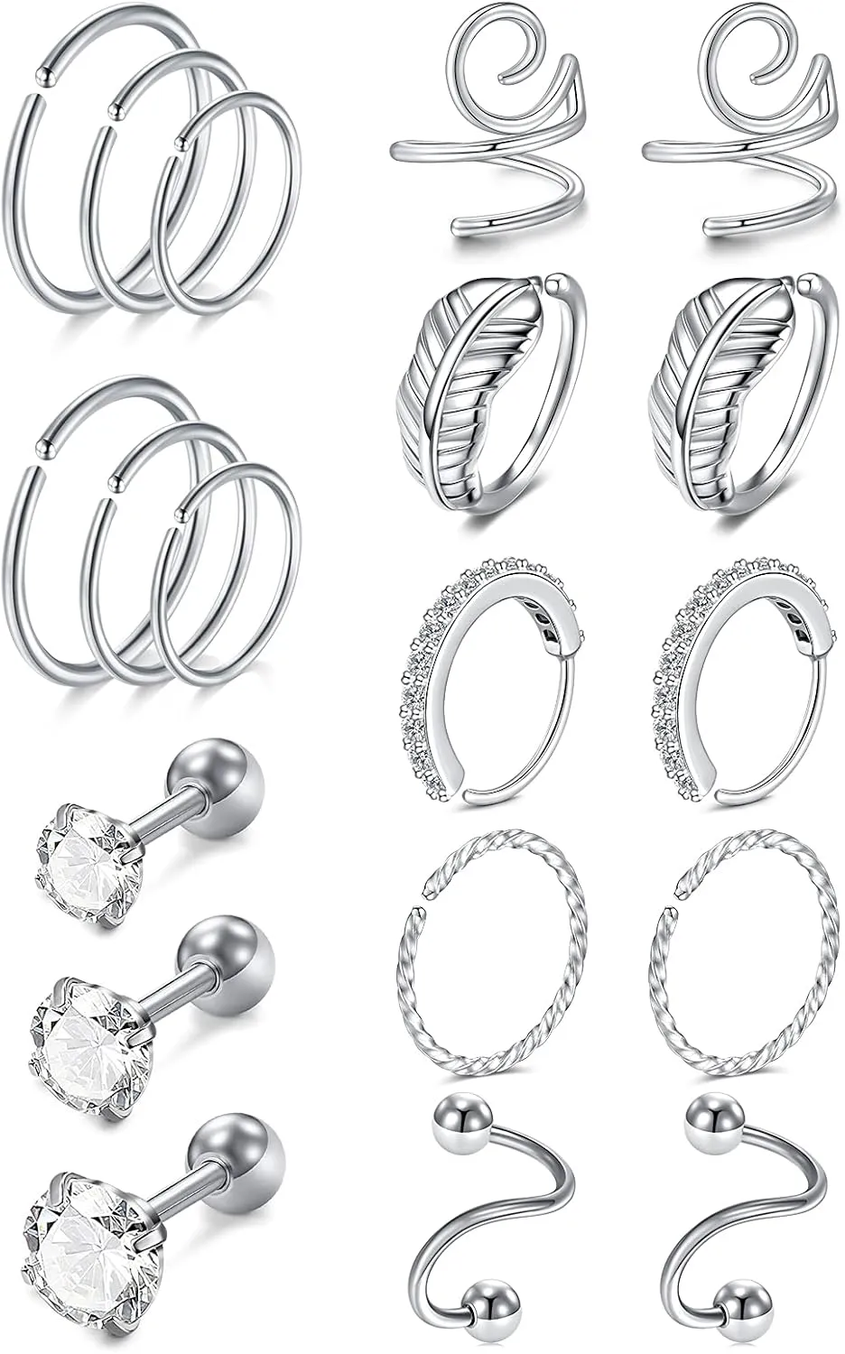 MODRSA Gold Cartilage Earring Silver Cartilage Piercing Jewelry 16g Helix Piercing Jewelry Cartilage Hoop Earring Helix Earrings Silver Cartilage Earring Stud 16 Gauge Cartilage Earrings for Women