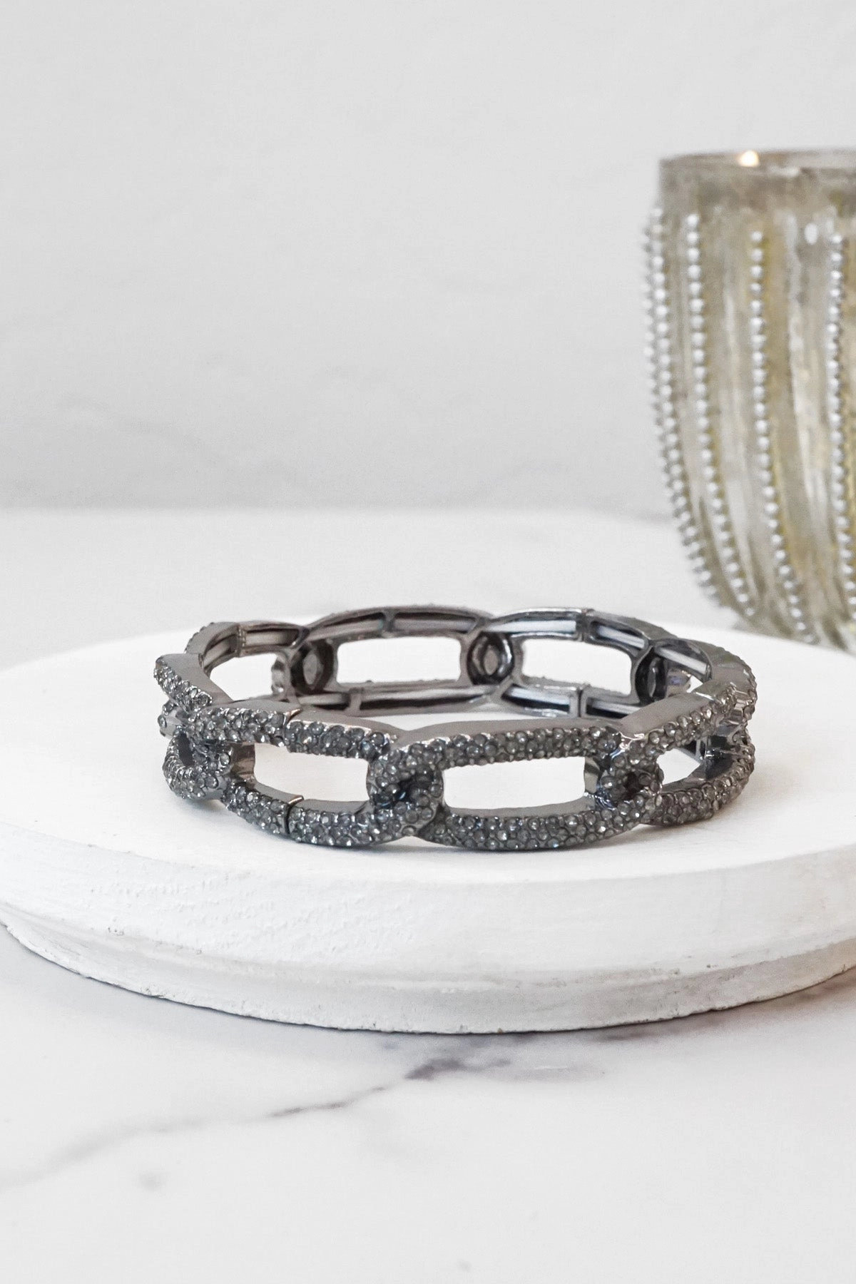 Happy Composites Luxury For Less Sparkly Bangle stretch links Gold Gunmetal Silver tone