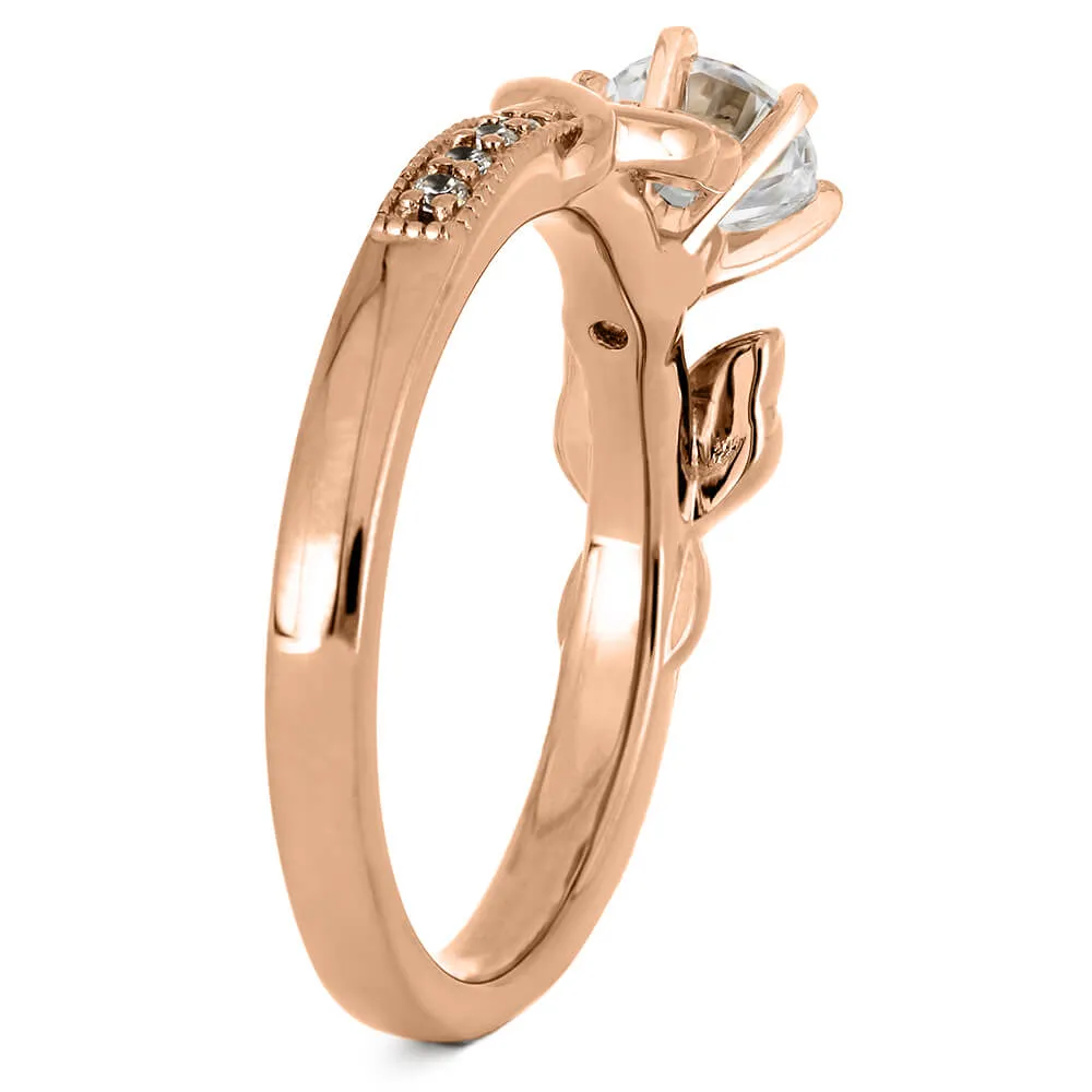 Moissanite Engagement Ring With Leaf Accented Band