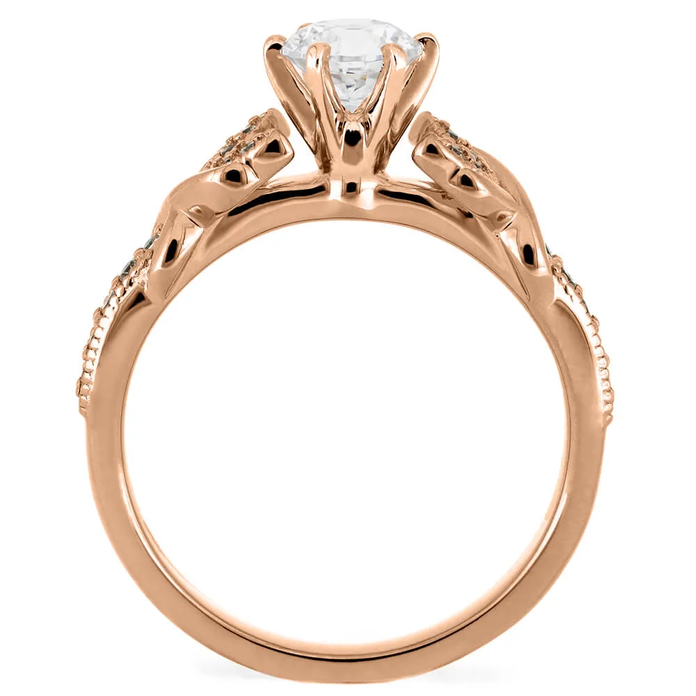 Moissanite Engagement Ring With Leaf Accented Band