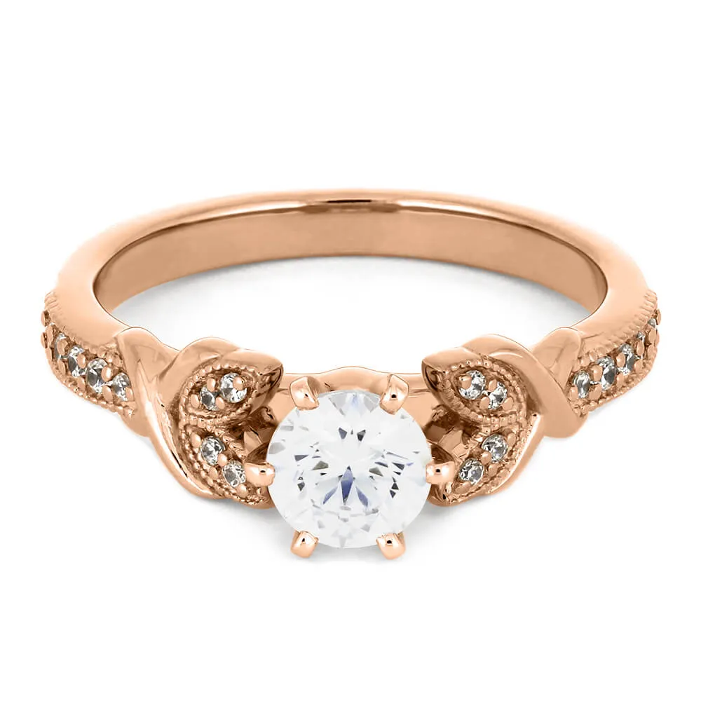 Moissanite Engagement Ring With Leaf Accented Band
