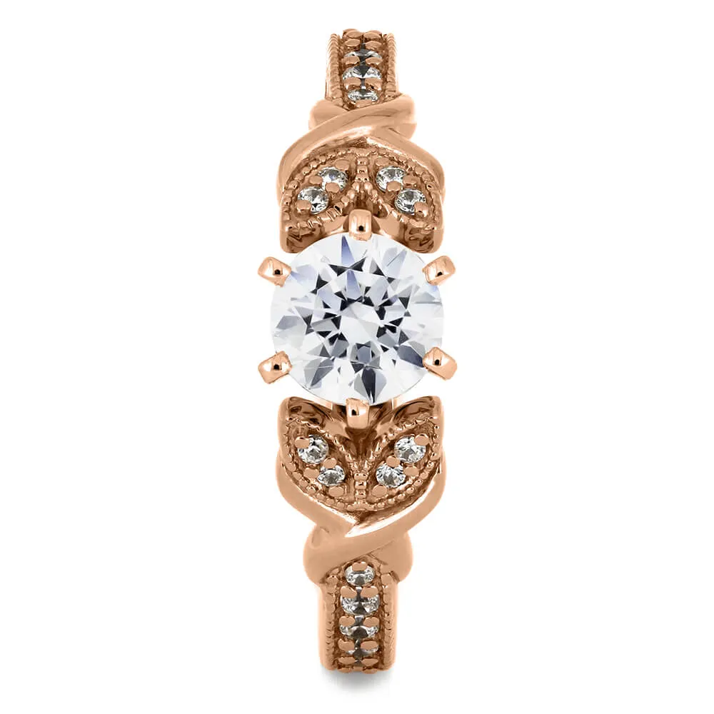 Moissanite Engagement Ring With Leaf Accented Band
