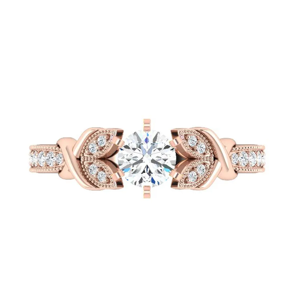 Moissanite Engagement Ring With Leaf Accented Band