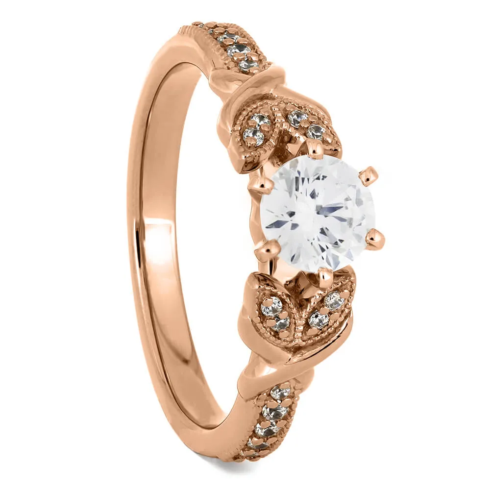 Moissanite Engagement Ring With Leaf Accented Band