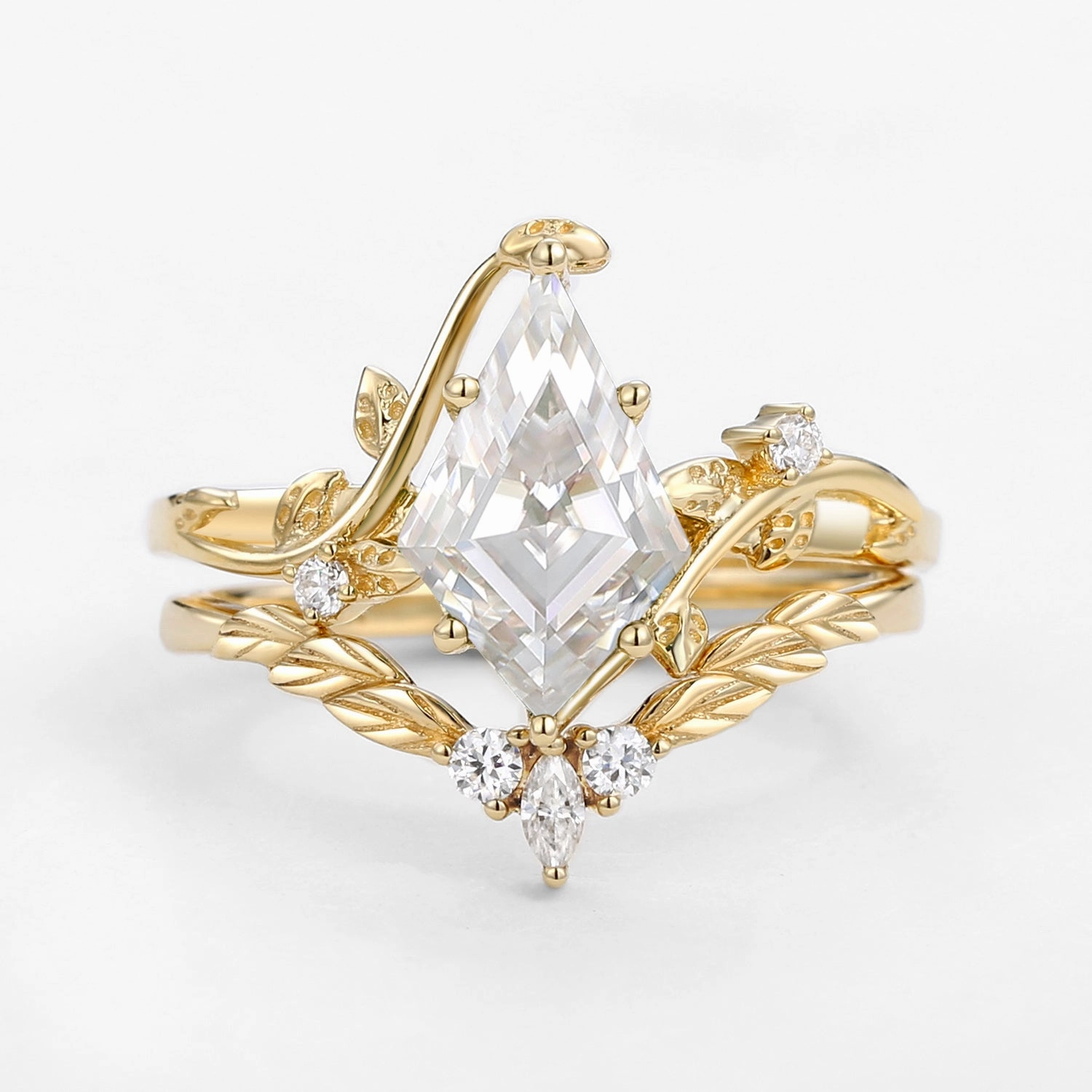 Bright design Moissanite Kite Cut Vine Engagement Ring Set 2pcs - Twigs