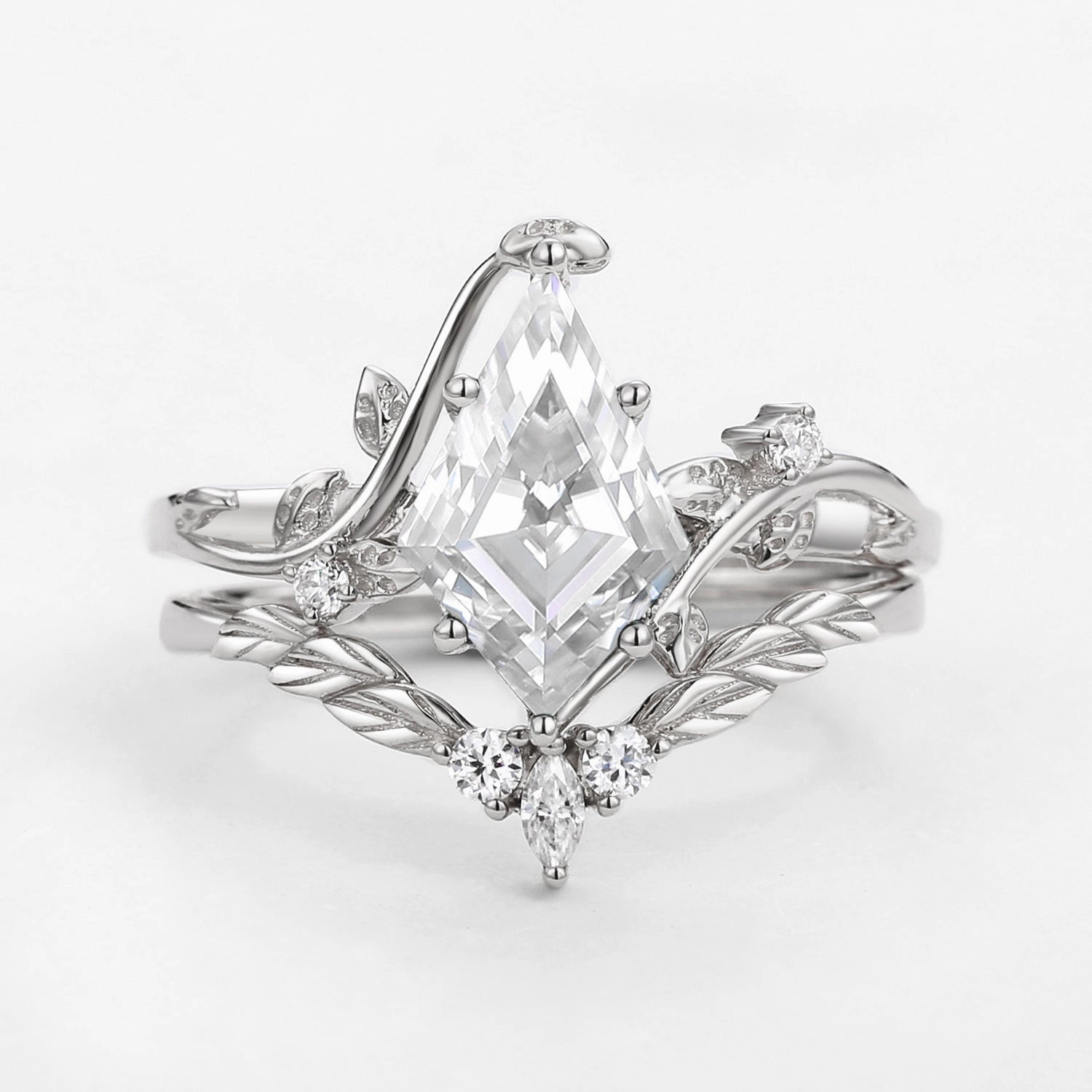 Moissanite Kite Cut Vine Engagement Ring Set 2pcs - Twigs Delicate Form Dreamy Look