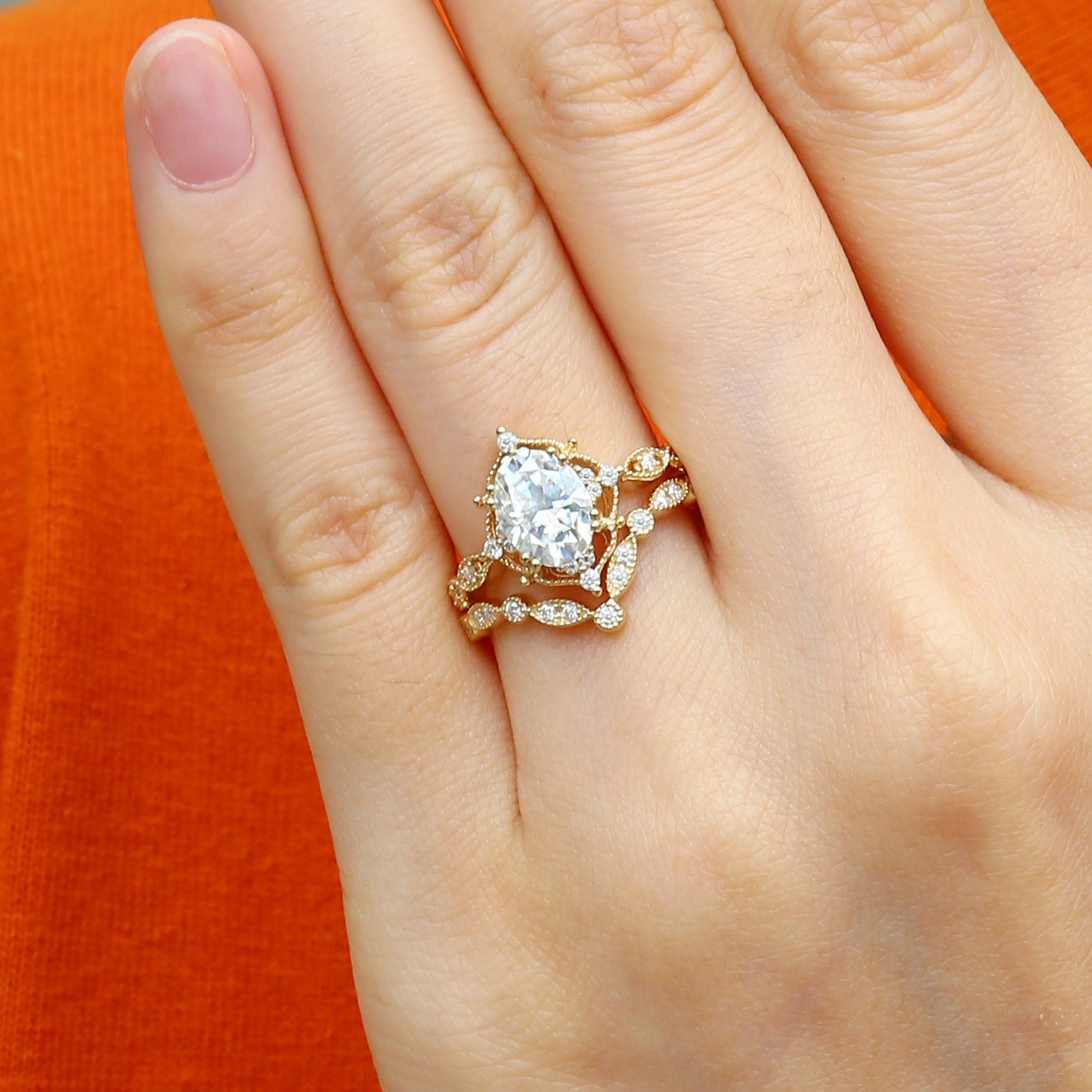 Daily Details Moissanite Signature Vintage Inspired Ring Set 2pcs