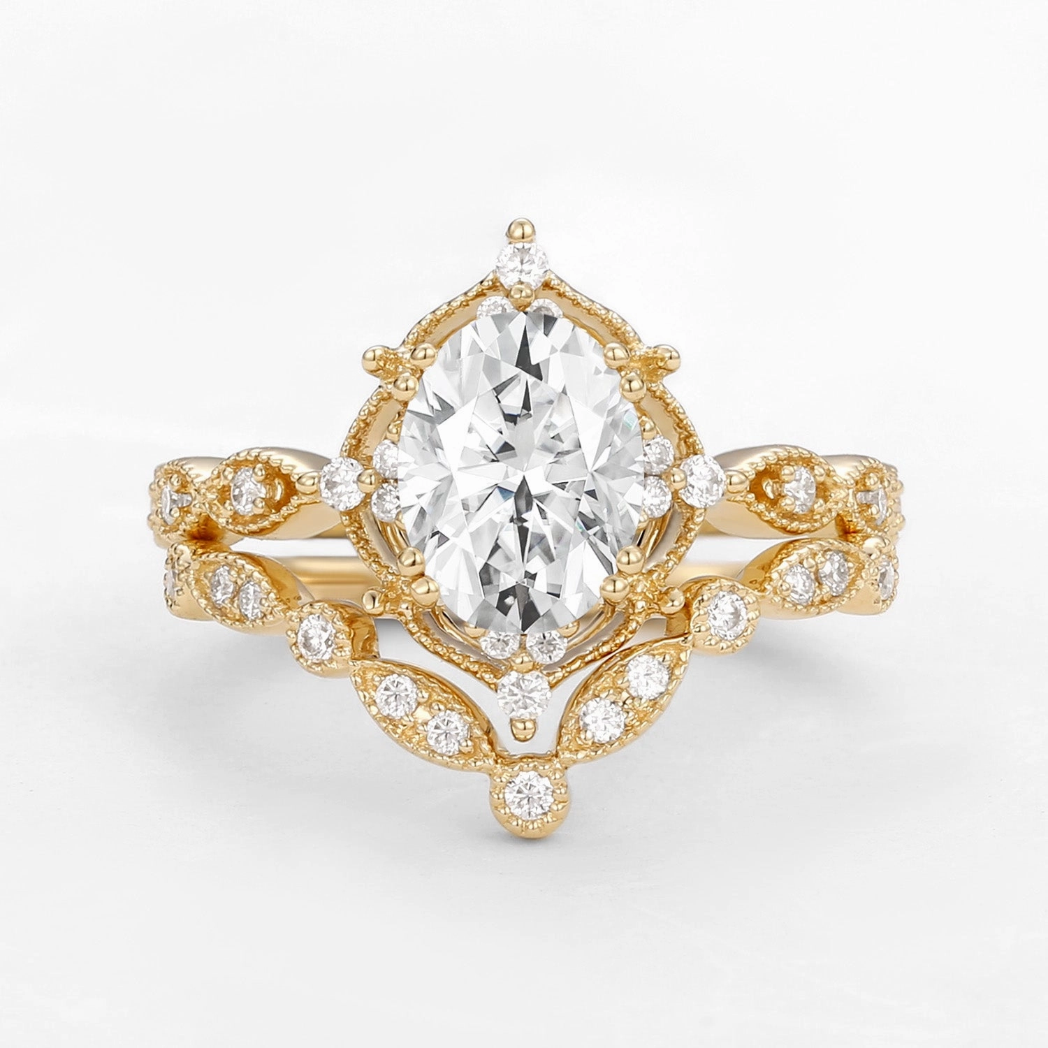Night Ready Effortless Look Moissanite Signature Vintage Inspired Ring Set 2pcs