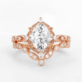 Natural Look Moissanite Signature Vintage Inspired Ring Set 2pcs