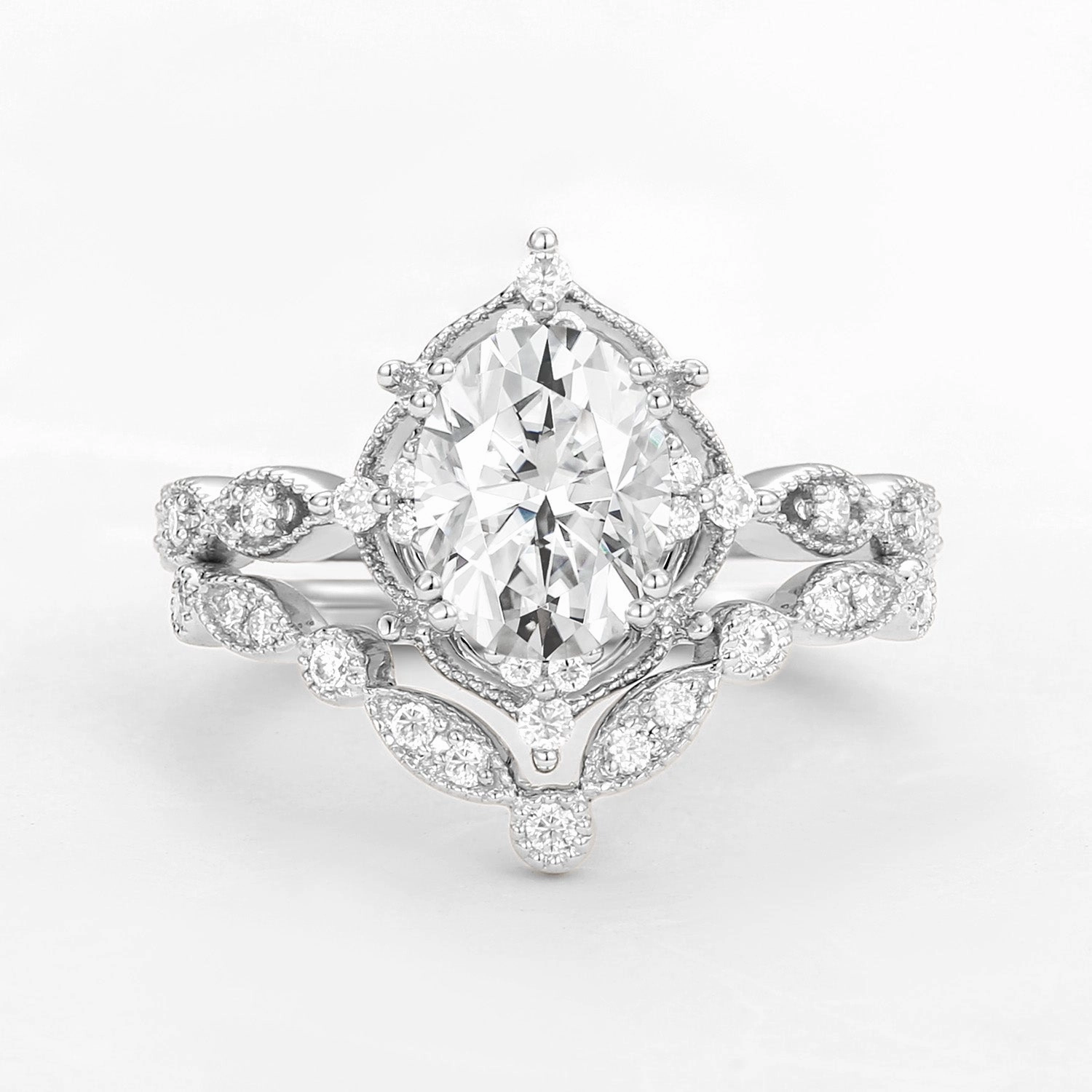 Graceful Twist Moissanite Signature Vintage Inspired Ring Set 2pcs