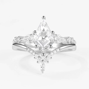 Moissanite Three Kite Stone Engagement Ring Sets 2pcs Luxury Line Vibrant Accent