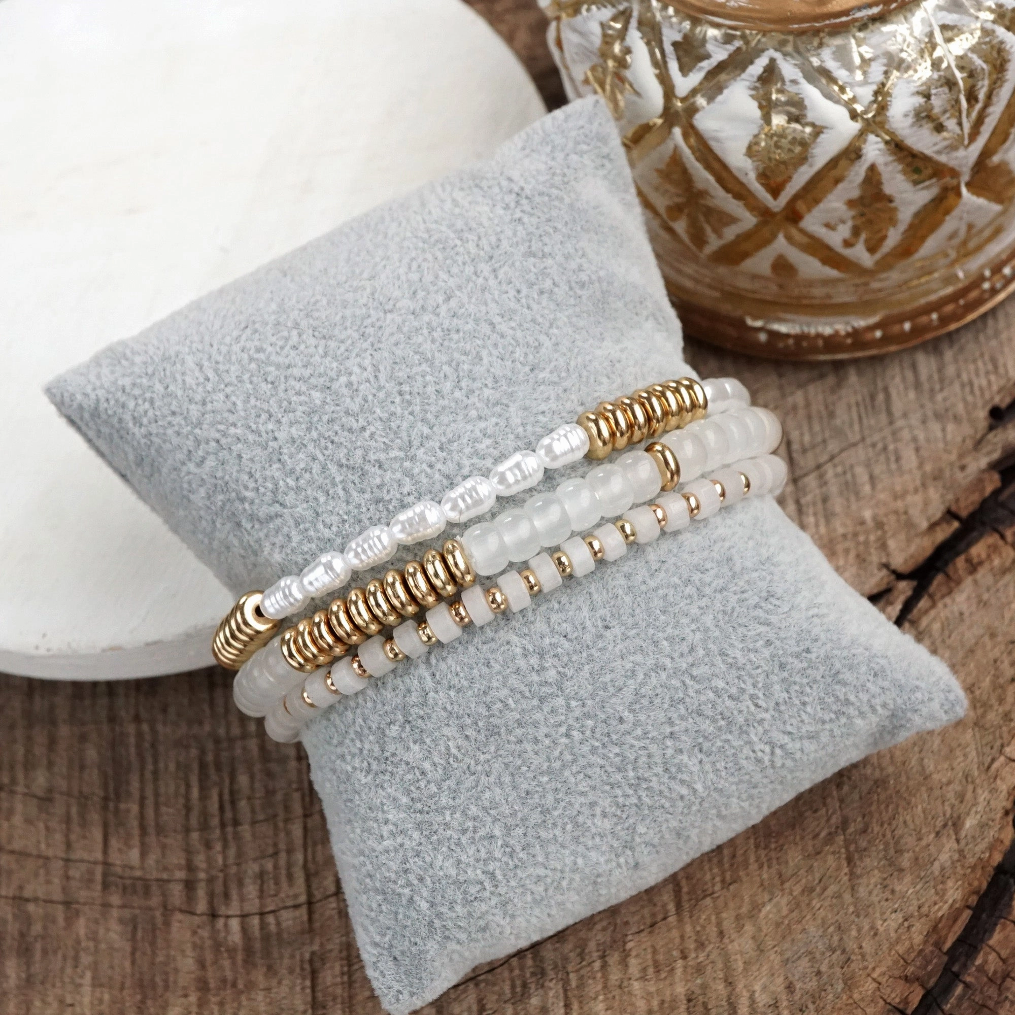Seamless Perspective Classic Beaded Bracelet Trio ?C Natural Stone, Pearls & Glass