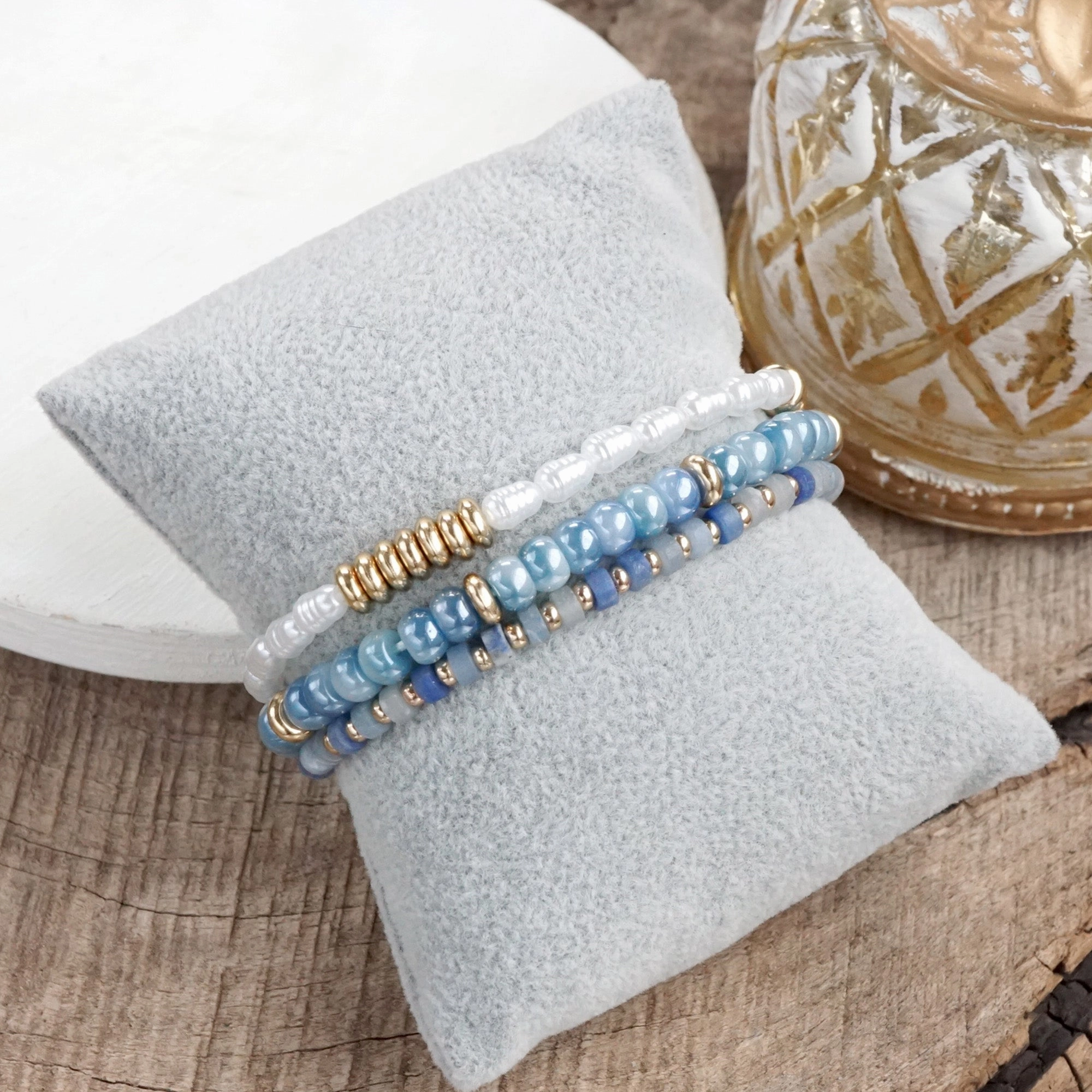 Classic Beaded Bracelet Trio ?C Natural Stone, Pearls & Glass Celestial Fashion