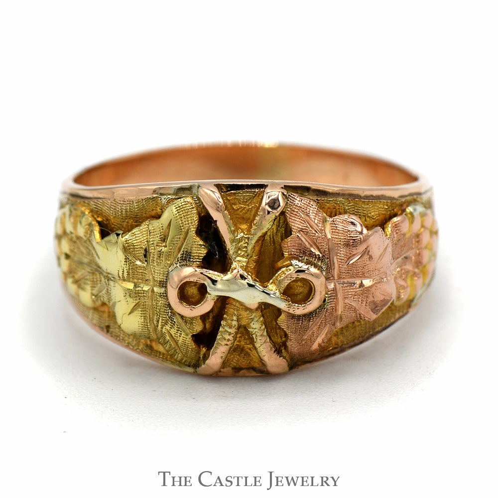 Two Tone Leaf & Bow Designed Ring in 10k Yellow & Rose Gold Elegant Insignia Acid Proof