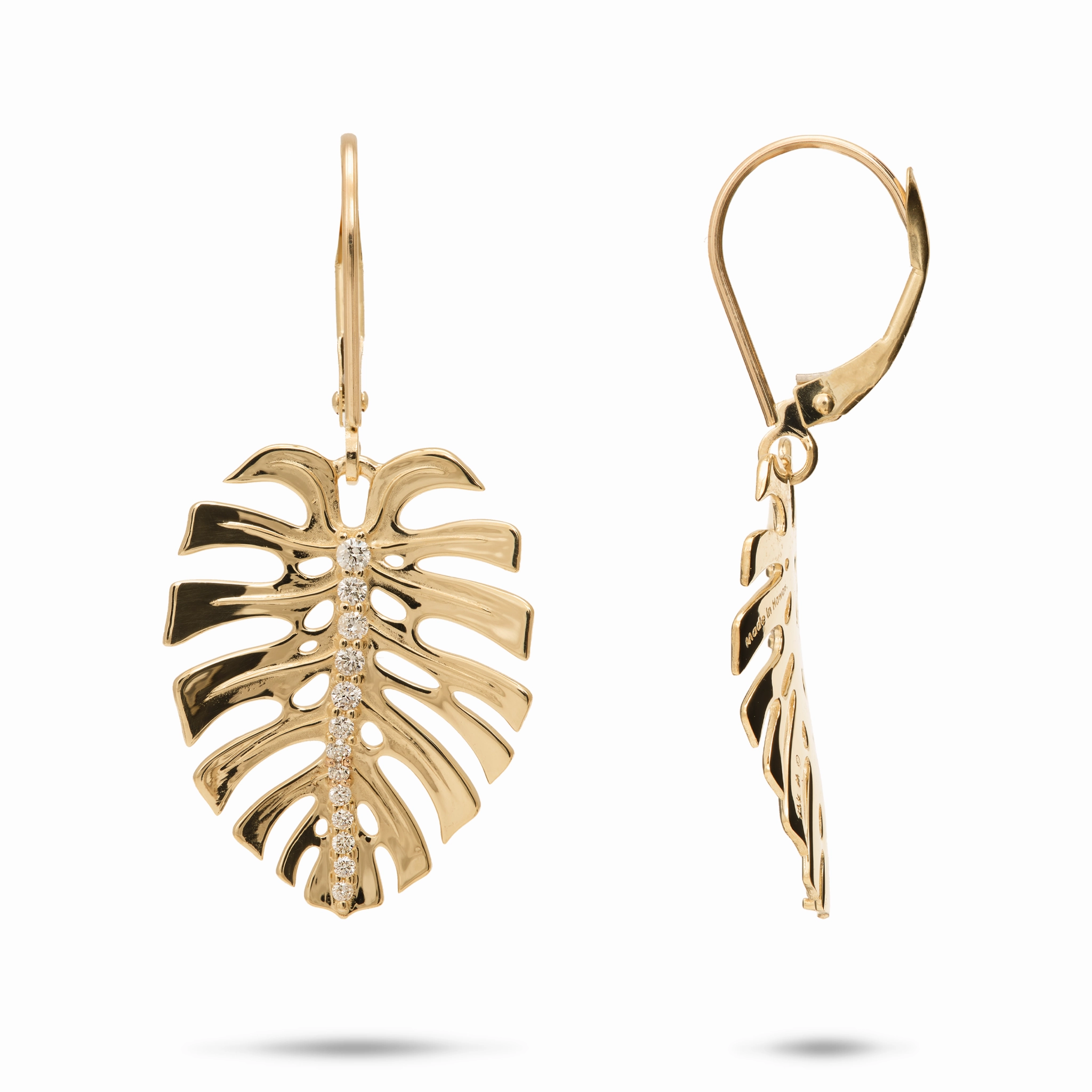 Monstera Earrings in Gold with Diamonds - 23mm Vibrant Shine Pieces