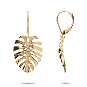 Monstera Earrings in Gold with Diamonds - 23mm Vibrant Shine Pieces
