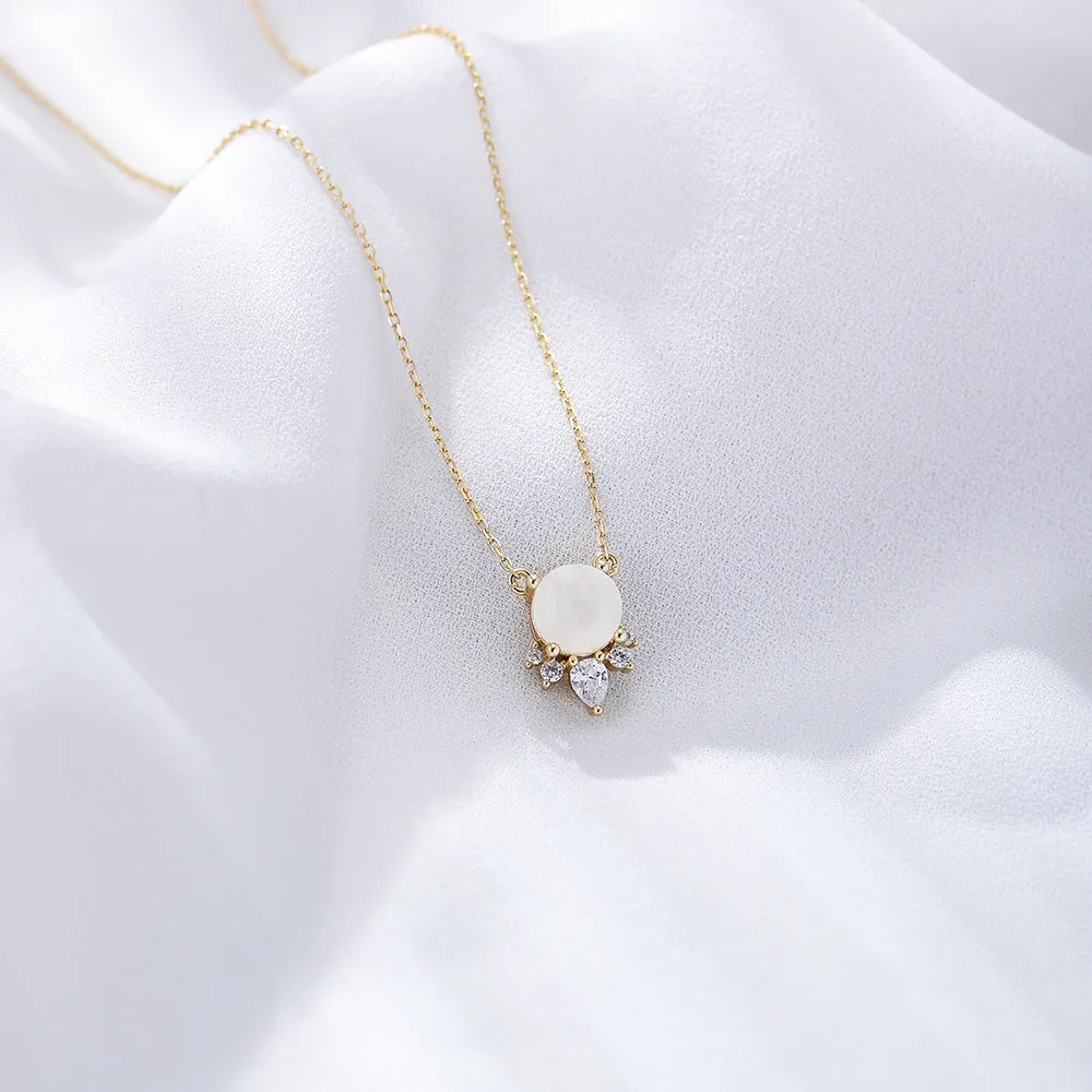 Moon Stone with Zircon Sterling Silver Necklace for Women