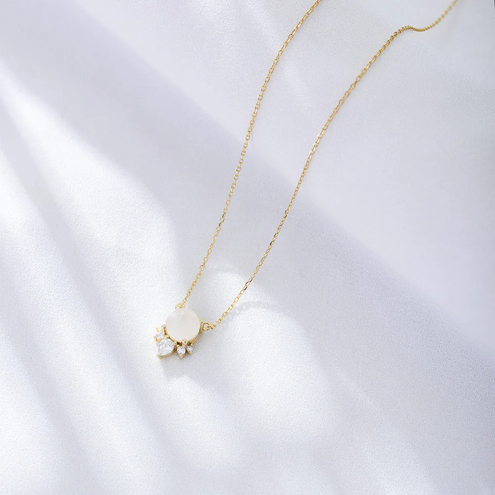 Moon Stone with Zircon Sterling Silver Necklace for Women