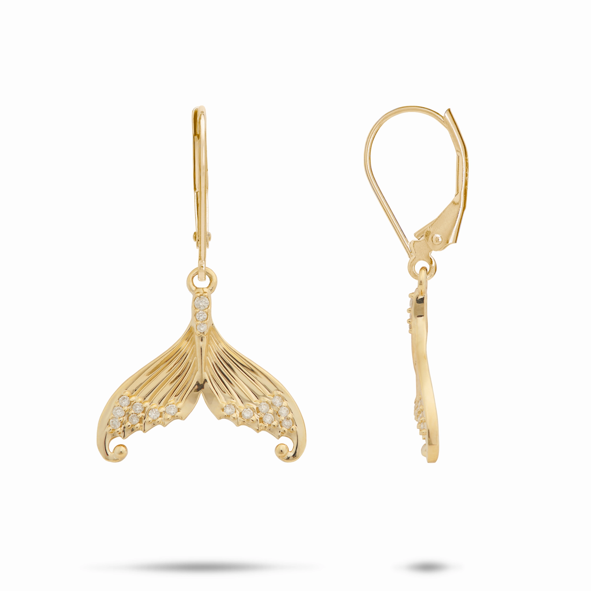 Moon & Star Mermaid Tail Earrings in Gold with Diamonds - 31mm Elegant Shine Design