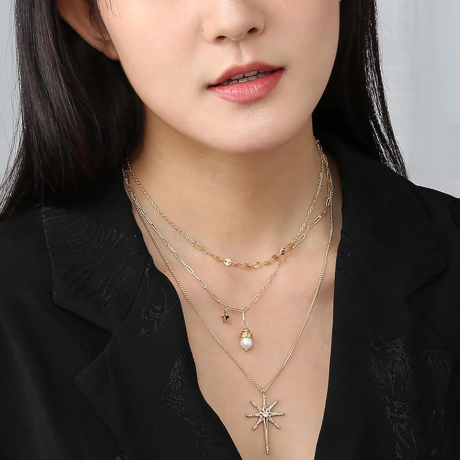 Mother Son Necklace Set for 2 Pendant Faceted Female Three- Gift Necklace Multi-layer Necklaces Pendants Pendant