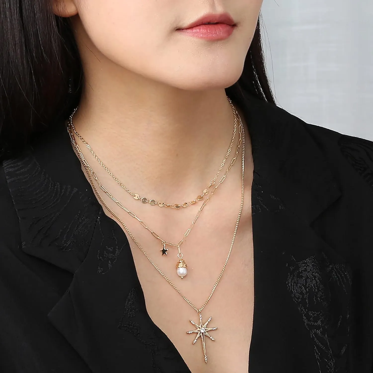 Mother Son Necklace Set for 2 Pendant Faceted Female Three- Gift Necklace Multi-layer Necklaces Pendants Pendant