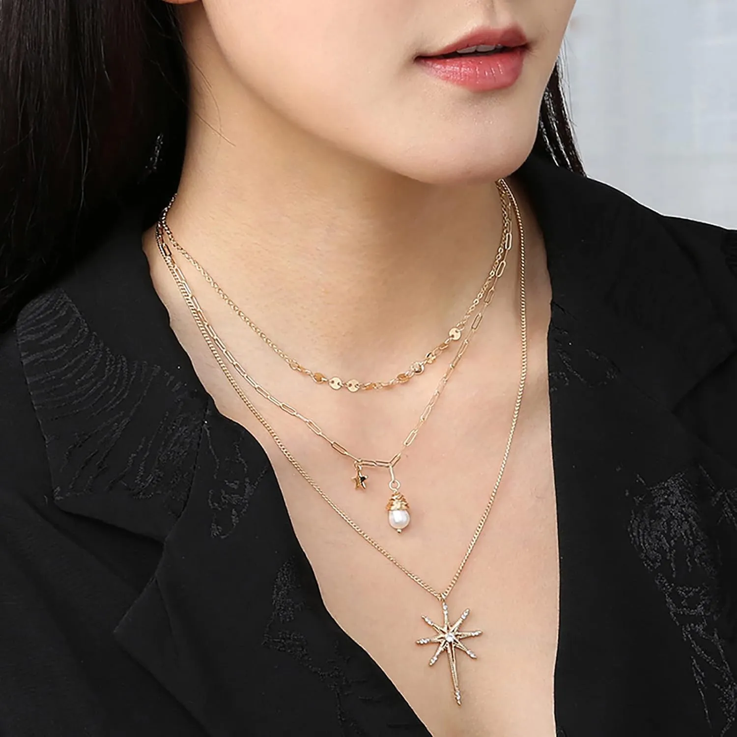 Mother Son Necklace Set for 2 Pendant Faceted Female Three- Gift Necklace Multi-layer Necklaces Pendants Pendant