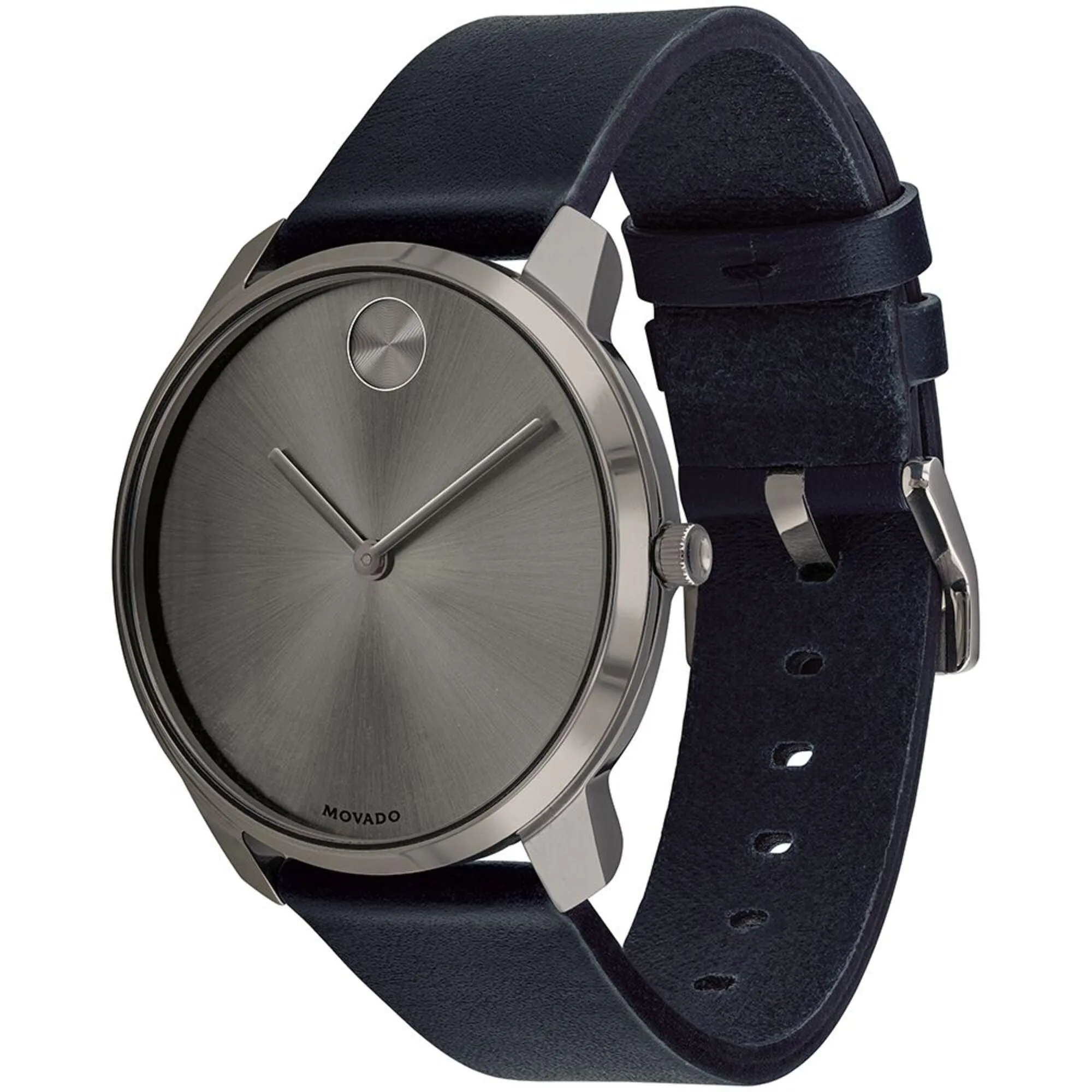 Movado Men's Watch - Bold Quartz Grey Dial Blue Genuine Leather Strap | 3600586