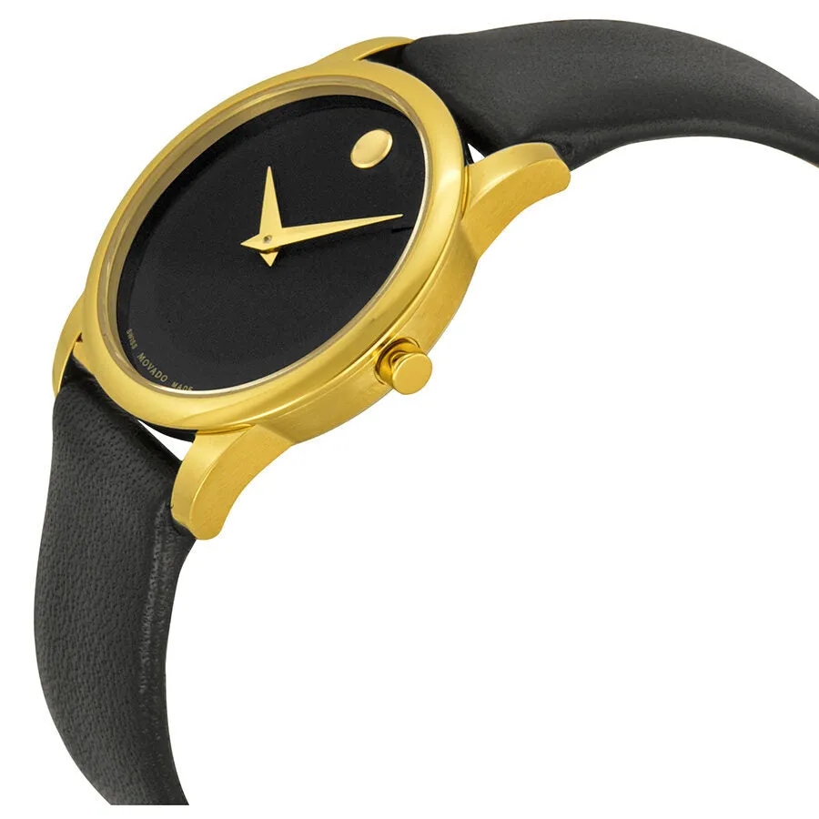 Movado Museum Black Dial Black Leather Ladies Watch 606877 0606877