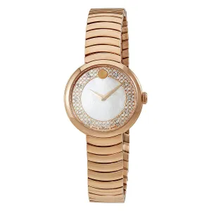 Movado Myla Mother of Pearl Dial Rose Gold PVD Ladies Watch 0607046