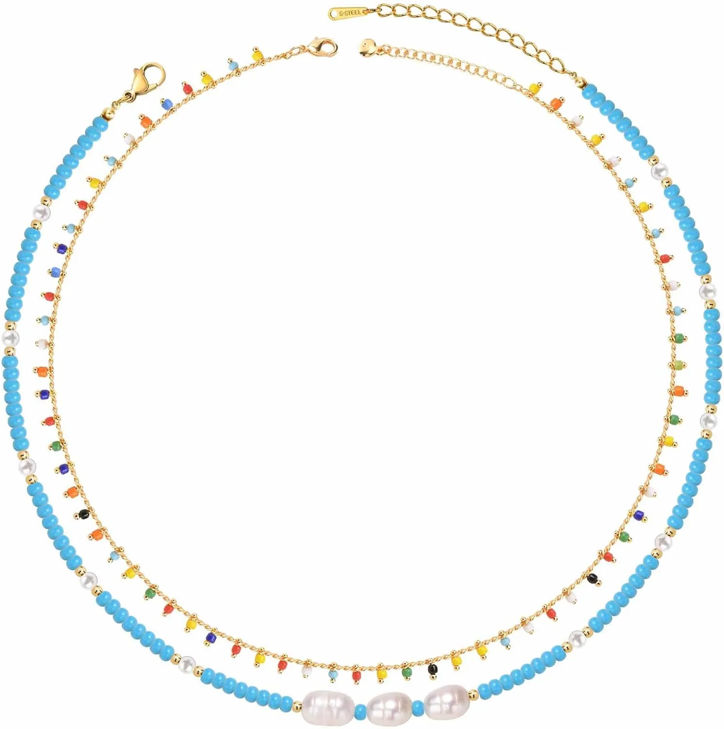 MPRAINBOW Boho Colorful Beaded Choker Necklaces - 2pcs Summer Layered Chokers Necklace Women Beach Surfer Trendy Jewelry Gifts,Hawaiian Rainbow Flower Bead Necklace Chain for Her Friend