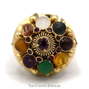 Multi Gemstone Umbrella Cocktail Cluster Ring in 14k Yellow Gold