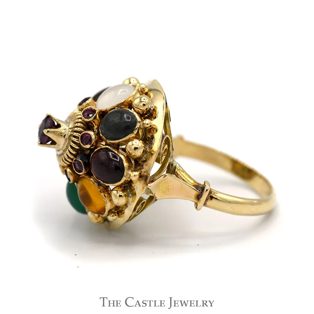 Multi Gemstone Umbrella Cocktail Cluster Ring in 14k Yellow Gold
