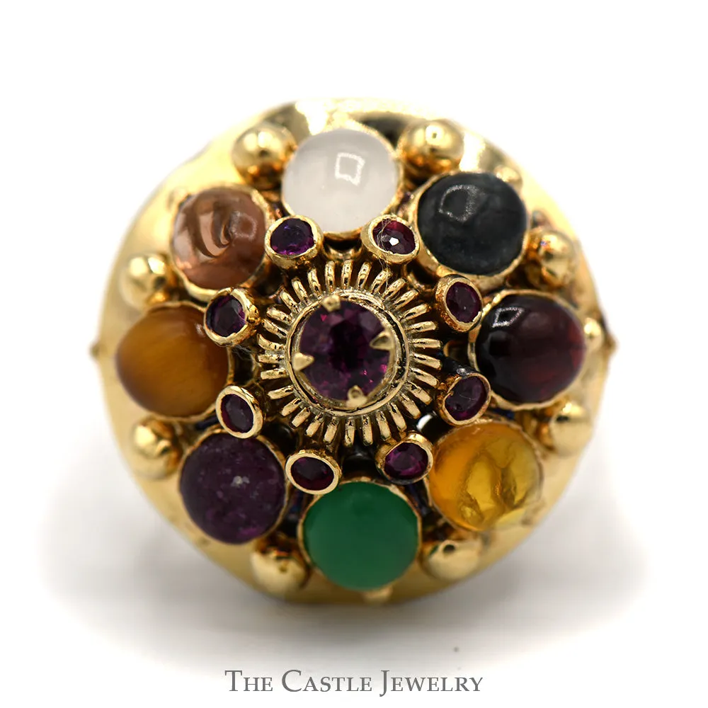 Multi Gemstone Umbrella Cocktail Cluster Ring in 14k Yellow Gold