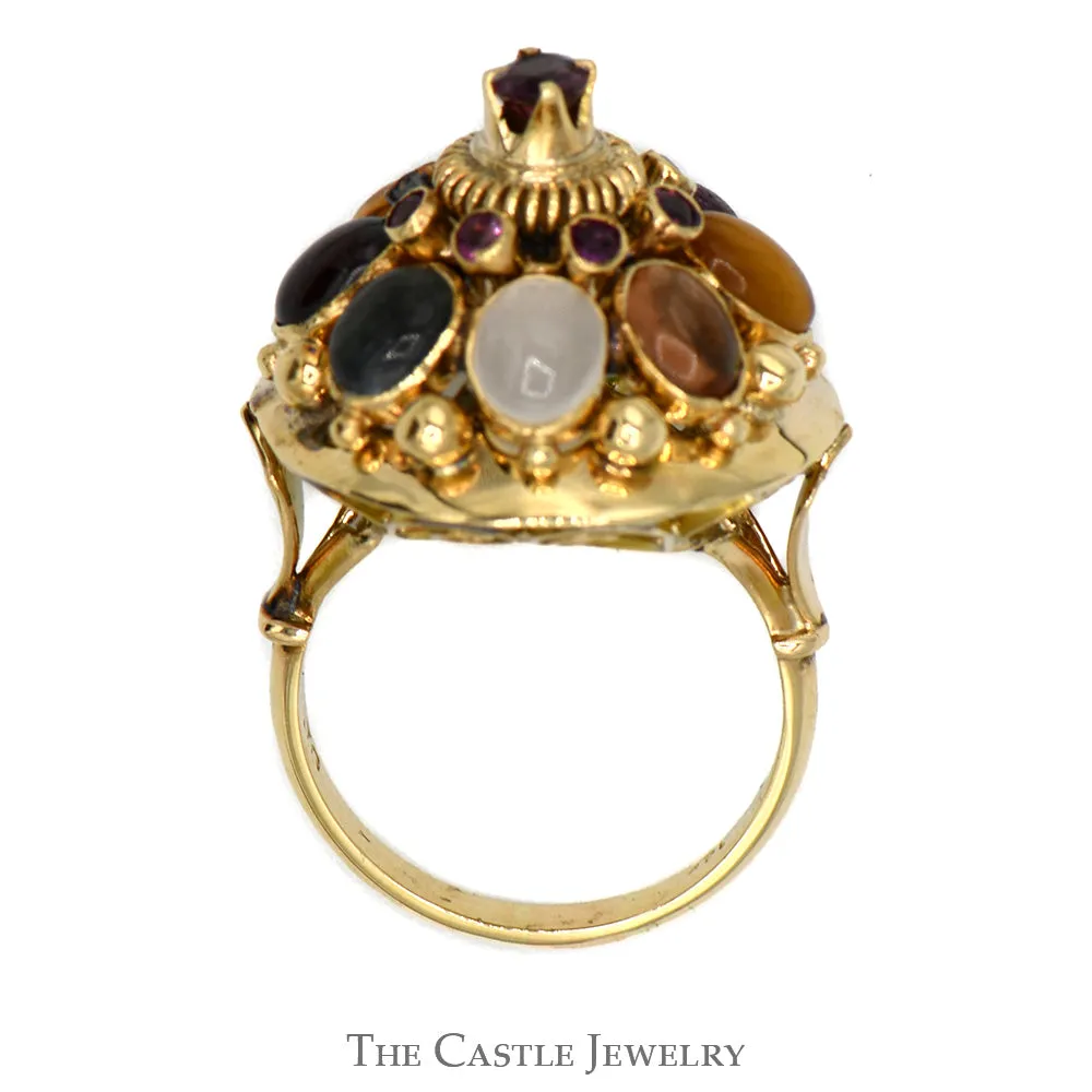 Multi Gemstone Umbrella Cocktail Cluster Ring in 14k Yellow Gold