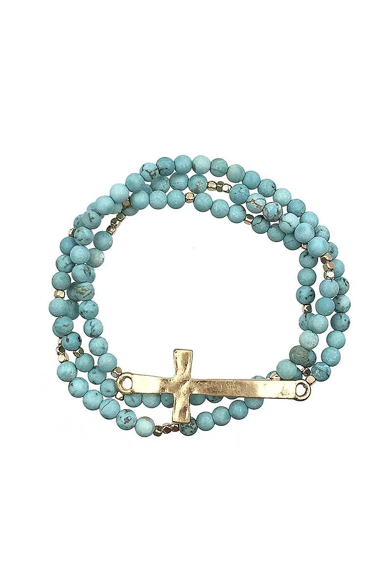 Multi Layer Bead Metal Cross Bracelet