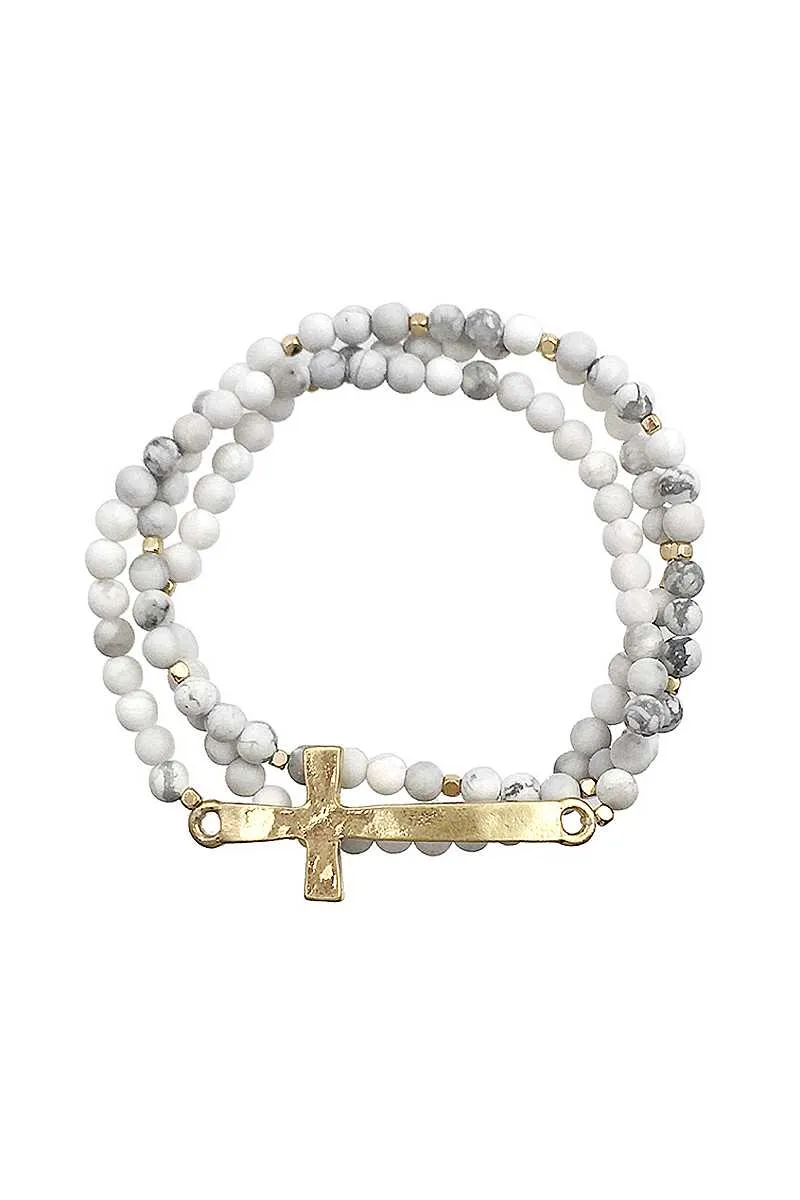 Multi Layer Bead Metal Cross Bracelet
