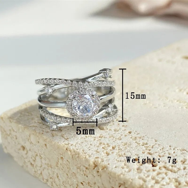 Multi Layer Cross Zircon Ring for Women Party Wedding Jewelry