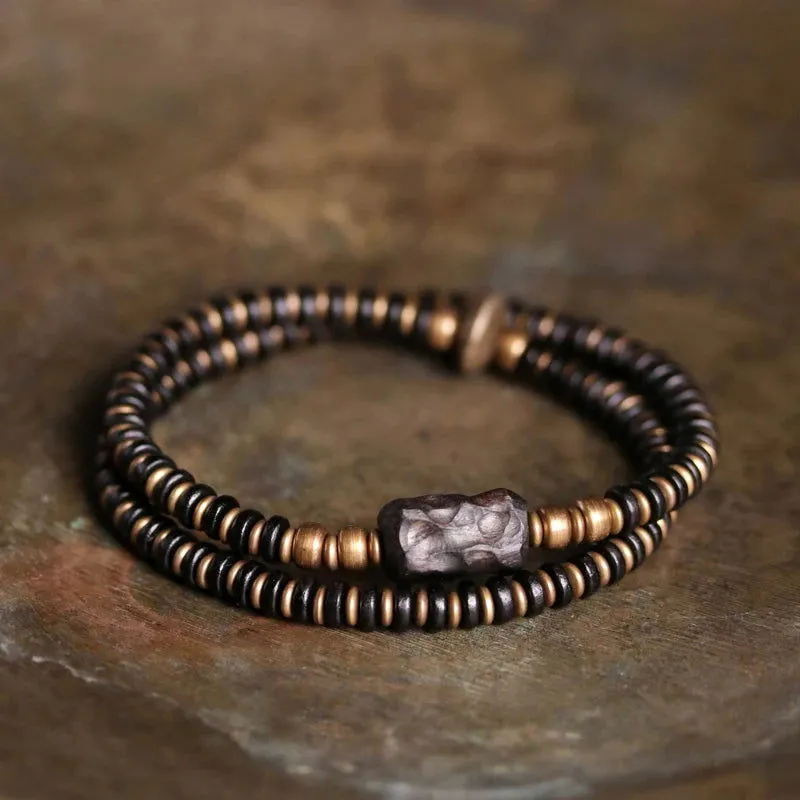 Multi Layer Vintage Ebony & Copper Beaded Bracelet