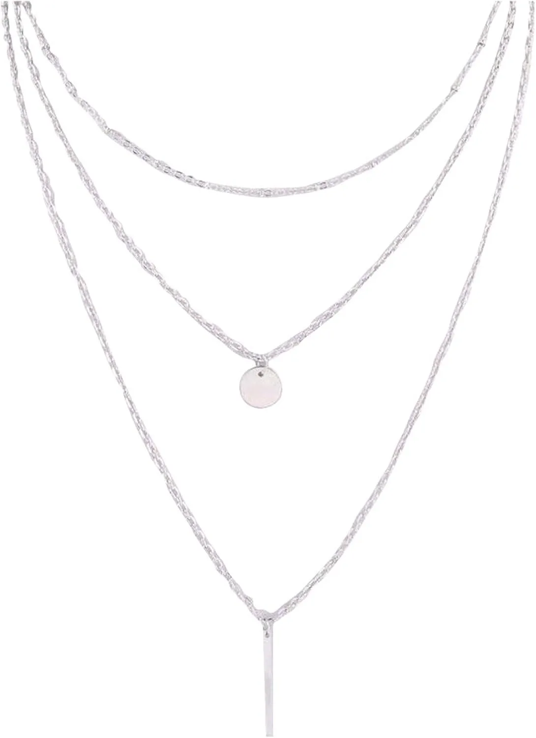 Multi Layered Choker for Women Teen GirlsLayering Necklace Boho Long Necklace Fashion Jewelry (Sliver, One Size)