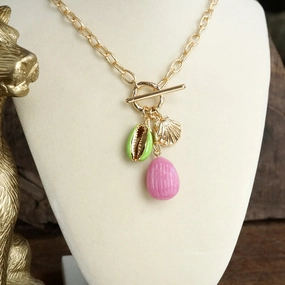 Multi-Charm Bright Sealife Cluster Necklace ?C Gold Elegant Ornament