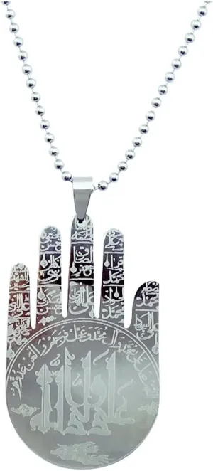 Muslim Allah Hamsa Hand of Fatima Stainless Steel Pendant Necklace